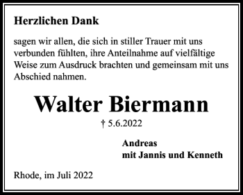 Traueranzeige von Walter Biermann von Helmstedter Nachrichten