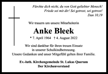 Traueranzeige von Anke Bleek von Braunschweiger Zeitung