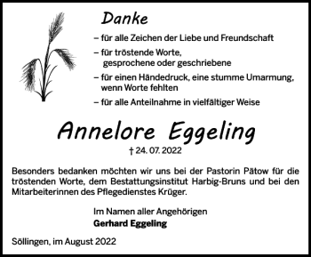 Traueranzeige von Annelore Eggeling von Helmstedter Nachrichten