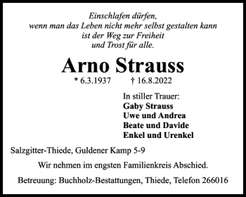 Traueranzeige von Arno Strauss von Salzgitter Zeitung