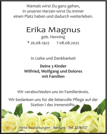 Traueranzeige von Erika Magnus von Salzgitter Zeitung