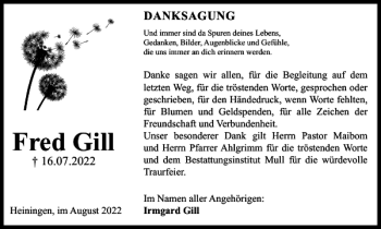 Traueranzeige von Fred Gill von Braunschweiger Zeitung