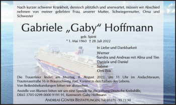 Traueranzeige von Gabriele Hoffmann von Braunschweiger Zeitung