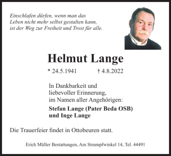 Traueranzeige von Helmut Lange von Salzgitter Zeitung