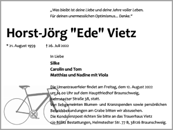 Traueranzeige von Horst-Jörg Ede Vietz von Braunschweiger Zeitung