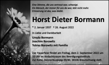 Traueranzeige von Horst Dieter Bormann von Braunschweiger Zeitung
