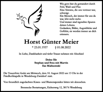 Traueranzeige von Horst Günter Meier von Braunschweiger Zeitung