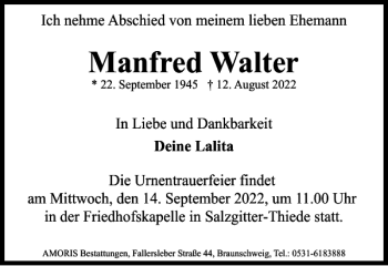 Traueranzeige von Manfred Walter von Wolfenbütteler Zeitung