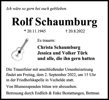 Traueranzeige von Rolf Schaumburg von Braunschweiger Zeitung