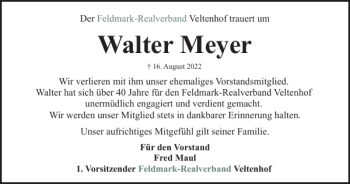 Traueranzeige von Walter Meyer von Braunschweiger Zeitung
