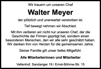 Traueranzeige von Walter Meyer von Braunschweiger Zeitung