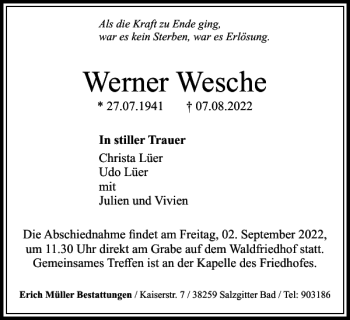 Traueranzeige von Werner Wesche von Salzgitter Zeitung