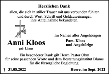 Traueranzeige von Anni Kloos von Salzgitter Zeitung