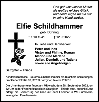 Traueranzeige von Elfie Schildhammer von Salzgitter Zeitung