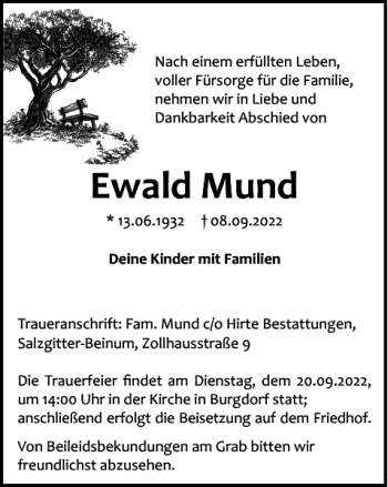 Traueranzeige von Ewald Mund von Salzgitter Zeitung