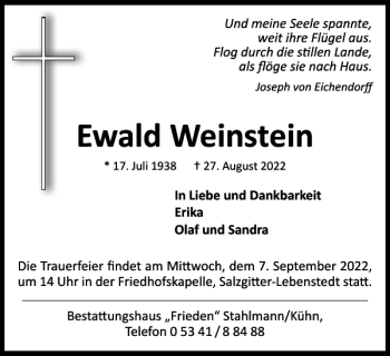 Traueranzeige von Ewald Weinstein von Salzgitter Zeitung