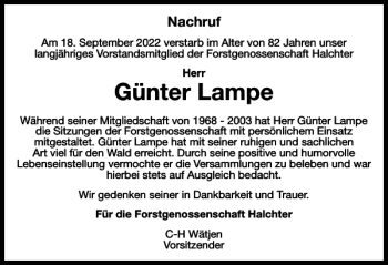 Traueranzeige von Günter Lampe von Wolfenbütteler Zeitung