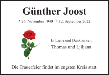 Traueranzeige von Günther Joost von Braunschweiger Zeitung