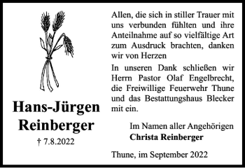 Traueranzeige von Hans-Jürgen Reinberger von Braunschweiger Zeitung