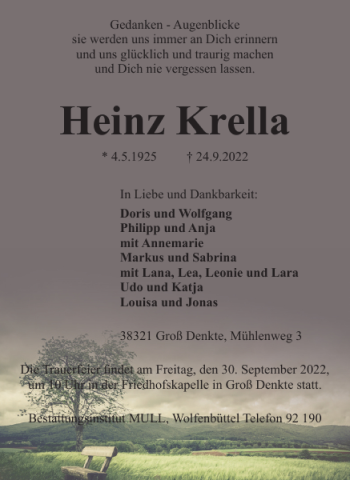 Traueranzeige von Heinz Krella von Wolfenbütteler Zeitung