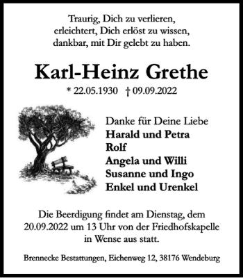 Traueranzeige von Karl-Heinz Grethe von Peiner Nachrichten