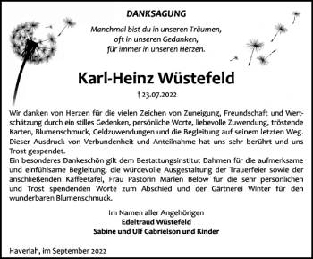 Traueranzeige von Karl-Heinz Wüstefeld von Salzgitter Zeitung