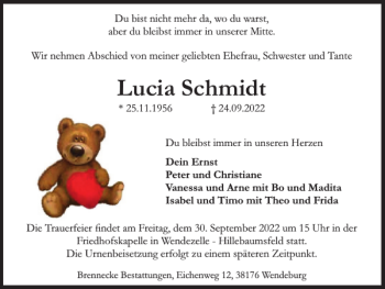 Traueranzeige von Lucia Schmidt von Braunschweiger Zeitung