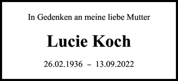 Traueranzeige von Lucie Koch von Braunschweiger Zeitung