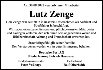 Traueranzeige von Lutz Zenge von Salzgitter Zeitung