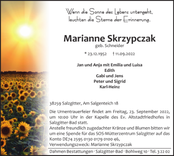 Traueranzeige von Marianne Skrzypczak von Salzgitter Zeitung