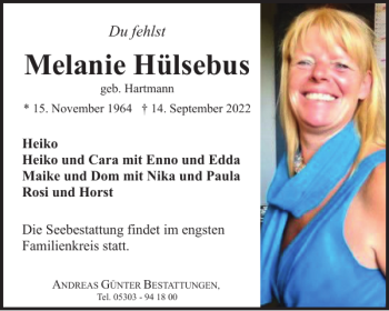 Traueranzeige von Melanie Hülsebus von Braunschweiger Zeitung