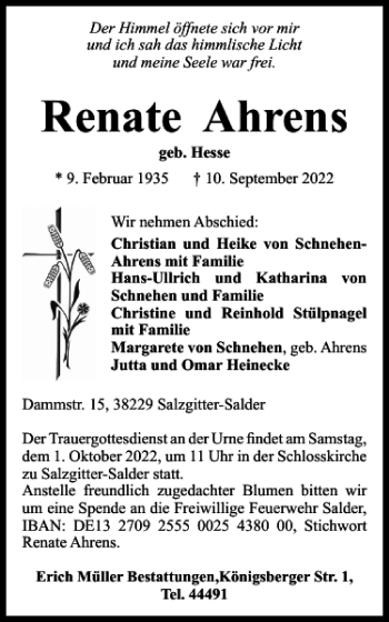 Traueranzeige von Renate Ahrens von Salzgitter Zeitung