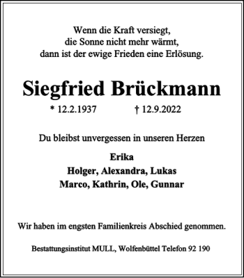 Traueranzeige von Siegfried Brückmann von Braunschweiger Zeitung