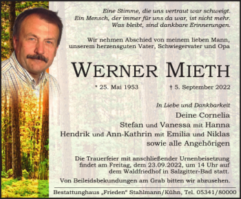 Traueranzeige von WERNER MIETH von Salzgitter Zeitung