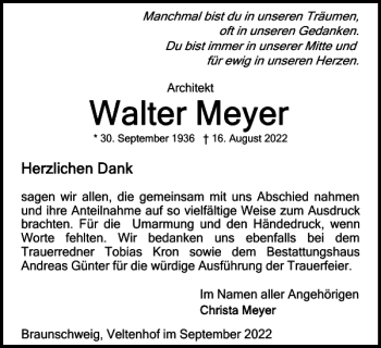 Traueranzeige von Walter Meyer von Braunschweiger Zeitung