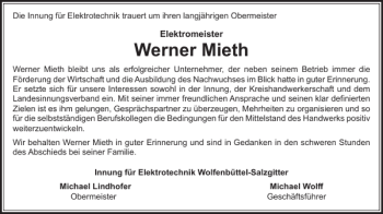Traueranzeige von Werner Mieth von Salzgitter Zeitung
