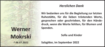 Traueranzeige von Werner Mokrski von Salzgitter Zeitung
