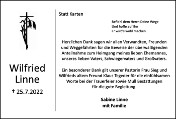 Traueranzeige von Wilfried Linne von Wolfenbütteler Zeitung