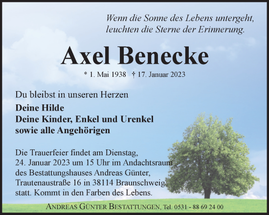 Traueranzeige von Axel Benecke von Braunschweiger Zeitung