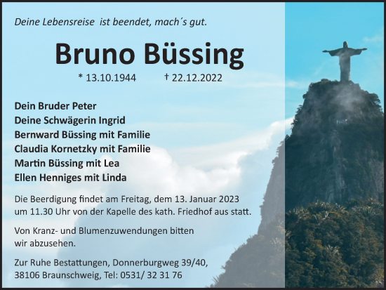 Traueranzeige von Bruno Büssing von Braunschweiger Zeitung