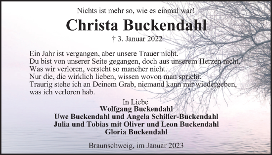 Traueranzeige von Christa Buckendahl von Braunschweiger Zeitung