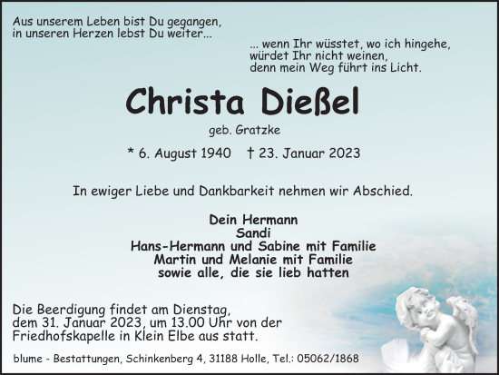 Traueranzeige von Christa Dießel von Salzgitter-Zeitung