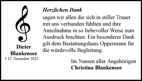 Traueranzeige von Dieter Blankensee von Braunschweiger Zeitung