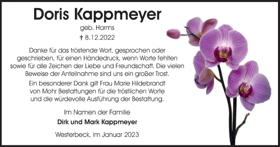 Traueranzeige von Doris Kappmeyer von Wolfsburger Nachrichten