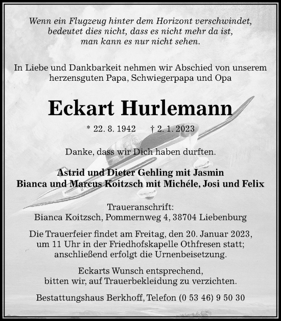 Traueranzeige von Eckart Hurlemann von Salzgitter-Zeitung