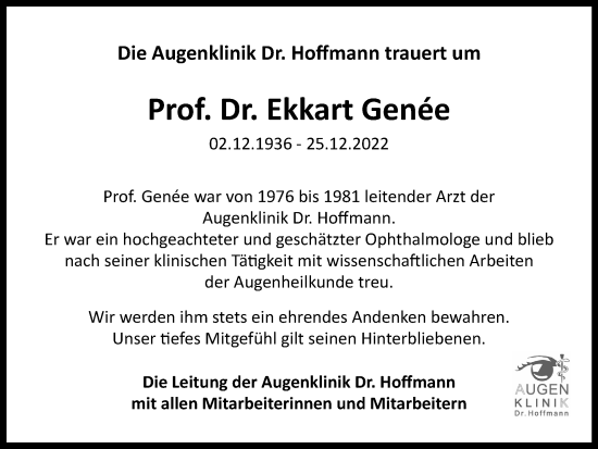 Traueranzeige von Ekkart Genée von Braunschweiger Zeitung