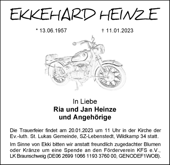 Traueranzeige von Ekkehard Heinze von Salzgitter-Zeitung, Wolfenbütteler Zeitung