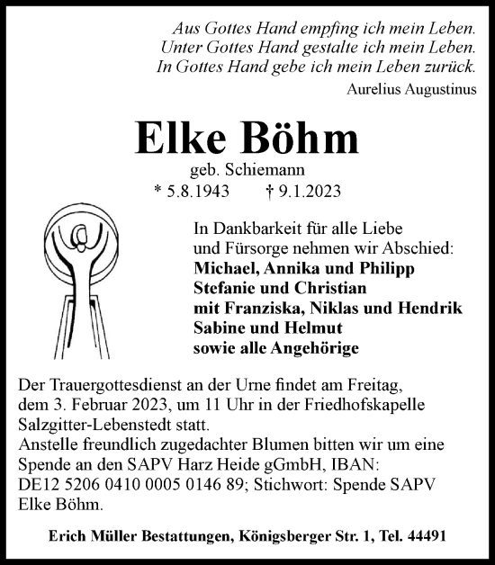 Traueranzeige von Elke Böhm von Salzgitter-Zeitung