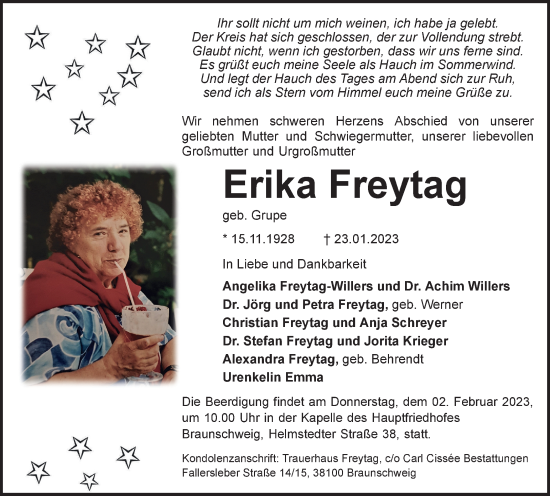 Traueranzeige von Erika Freytag von Braunschweiger Zeitung