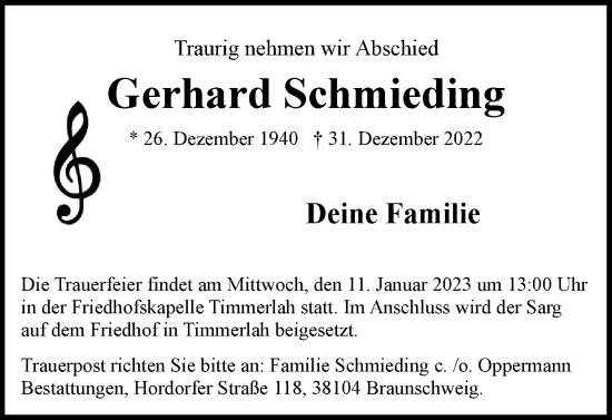 Traueranzeige von Gerhard Schmieding von Braunschweiger Zeitung
